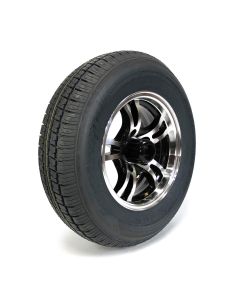 Pneu radial 205/75R14 6 plis LRC 1760 lbs Castle Rock et jante 14" 5 trous aluminium Jaguar