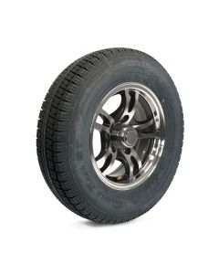 Pneu radial 175/80R13 6 plis LRC 1360 lbs Castle Rock et jante 13" 5 trous aluminium Jaguar