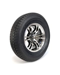 Pneu radial 225/75R15 8 plis LRD 2540 lbs Castle Rock et jante 15" 6 trous aluminium noir Jaguar