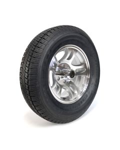 Pneu radial 225/75R15 8 plis LRD 2540 lbs Castle Rock et jante 15" 6 trous aluminium modèle-S5