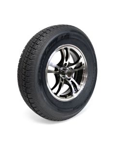 Pneu radial 225/75R15 10 plis LRE 2830 lbs Castle Rock et jante 15" 5 trous aluminium noir Jaguar