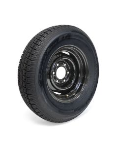 Pneu radial 225/75R15 10 plis LRE 2830 lbs Castle Rock et jante 15" 6 trous noire