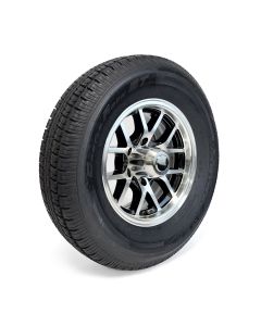 Pneu radial 225/75R15 10 plis LRE 2830 lbs Castle Rock et jante 15" 6 trous aluminium noir Condor