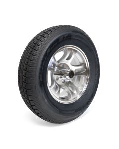 Pneu radial 225/75R15 10 plis LRE 2830 lbs Castle Rock et jante 15" 6 trous aluminium modèle-S5