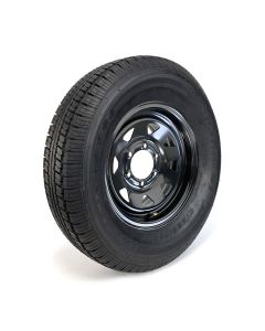 Pneu radial 225/75R15 8 plis LRD 2540 lbs Castle Rock et jante 15" 6 trous noire rally