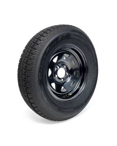 Pneu radial 225/75R15 10 plis LRE 2830 lbs Castle Rock et jante 15" 5 trous noire rally