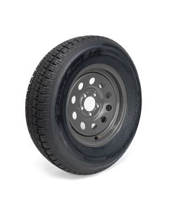 Pneu radial 225/75R15 10 plis LRE 2830 lbs Castle Rock et jante 15" 5 trous grise