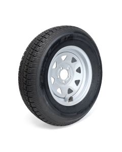 Pneu radial 225/75R15 10 plis LRE 2830 lbs Castle Rock et jante 15" 5 trous rally et protège valve