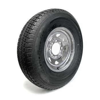Pneu radial 235/85R16 12 plis LRF 3960 lbs Castle Rock et jante 16" 8 trous galvanisée