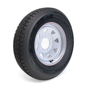 Pneu radial 225/75R15 10 plis LRE 2830 lbs Castle Rock et jante 15" 6 trous rally