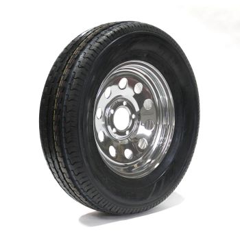 Pneu radial 225/75R15 6 plis LRC 2150 lbs Sterling et jante 15" 5 trous chrome