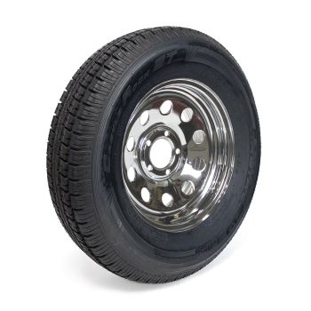 Pneu radial 225/75R15 10 plis LRE 2830 lbs Castle Rock et jante 15" 5 trous chrome