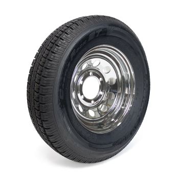 Pneu radial 225/75R15 10 plis LRE 2830 lbs Castle Rock et jante 15" 6 trous chrome