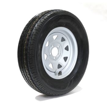 Pneu radial 225/75R15 6 plis LRC 2150 lbs Sterling et jante 15" 5 trous rally et protège-valve